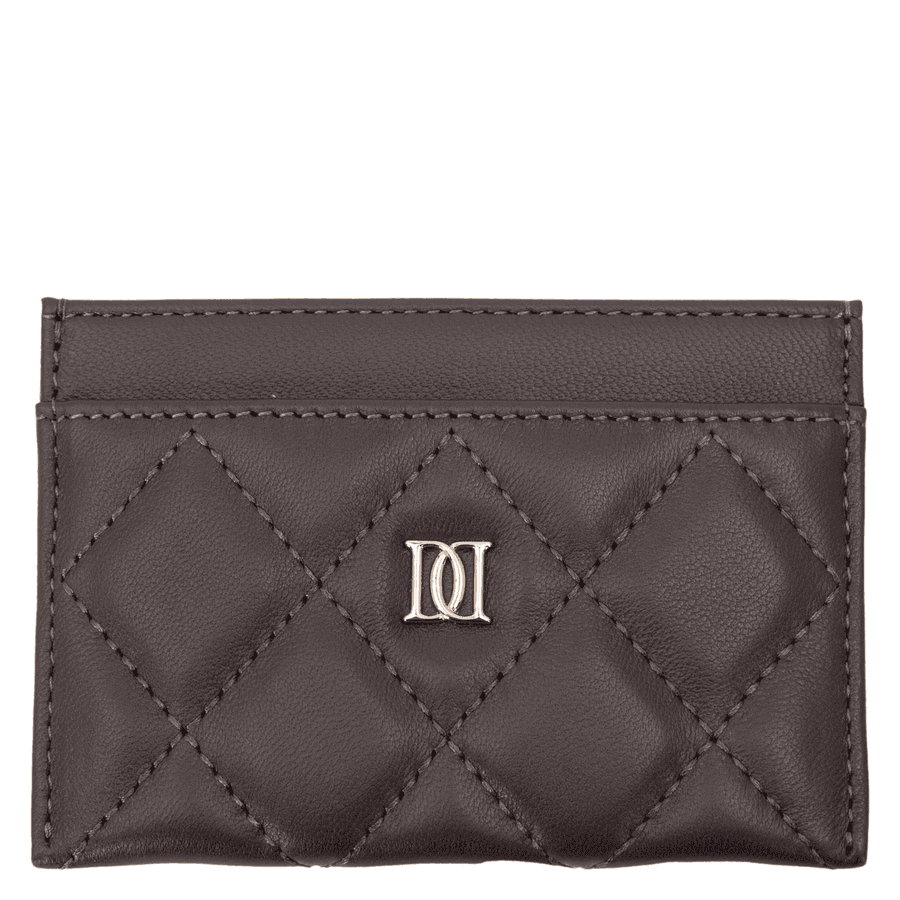 DARK Leather Quilted Card Holder Chocolate Brown