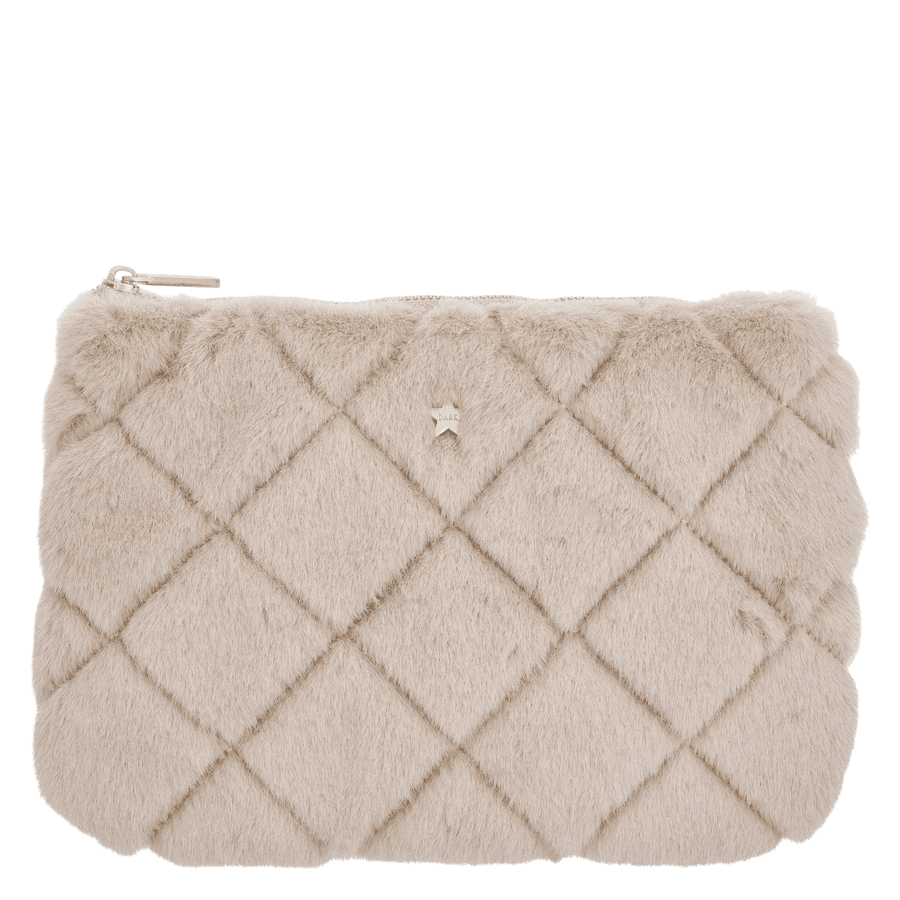 DARK Faux Fur Quilted Small Pouch Sand