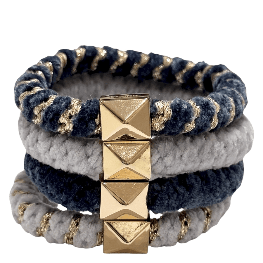 DARK Fluffy Fat Hair Ties Grisalle & Cool Blue Mix 4pcs