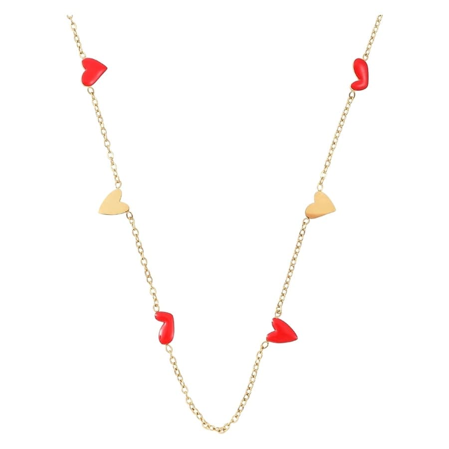 Timi Of Sweden Linnea Heart Chain Necklace Red And Gold