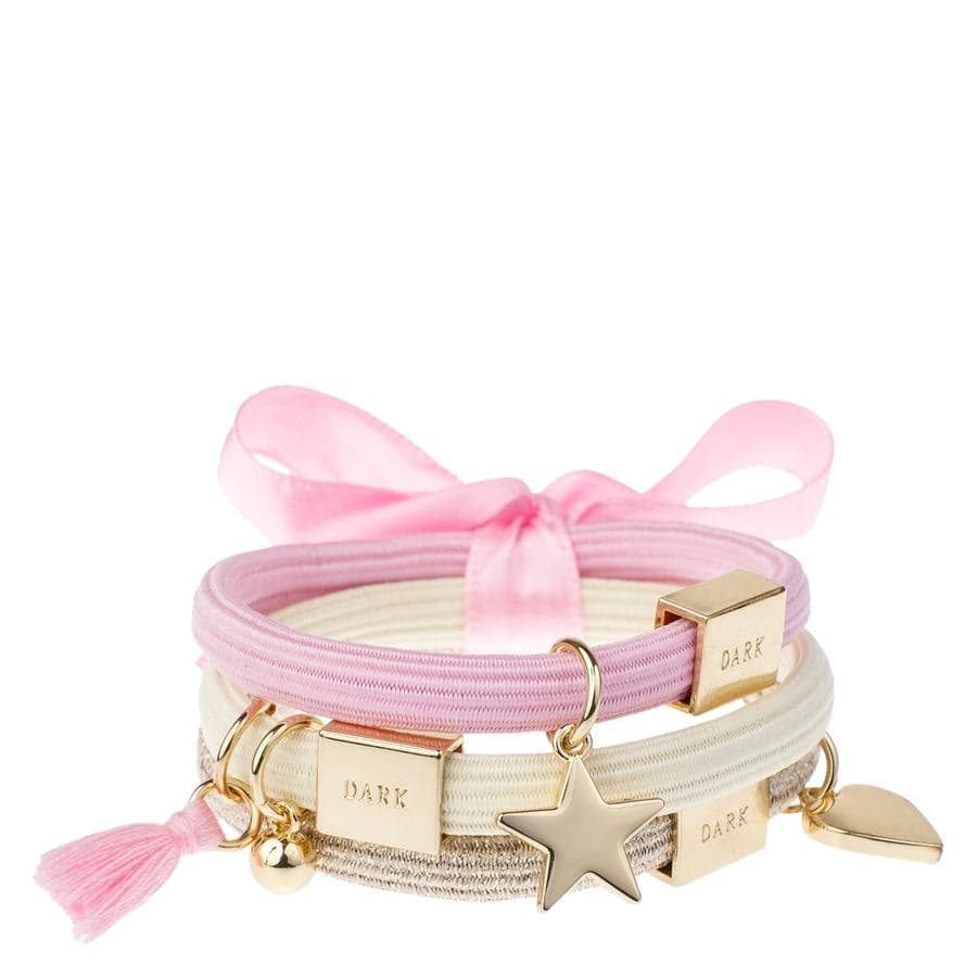 DARK Hair Ties Charm Combo Yellow & Pink With Gold 3 kpl