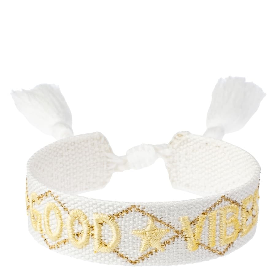 DARK Woven Friendship Bracelet ""Good Vibes"" White With Pale Yell