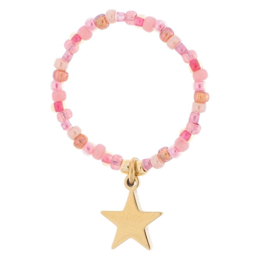 DARK Glass Bead Ring 2mm With Charm Rose Mix With Star Charm