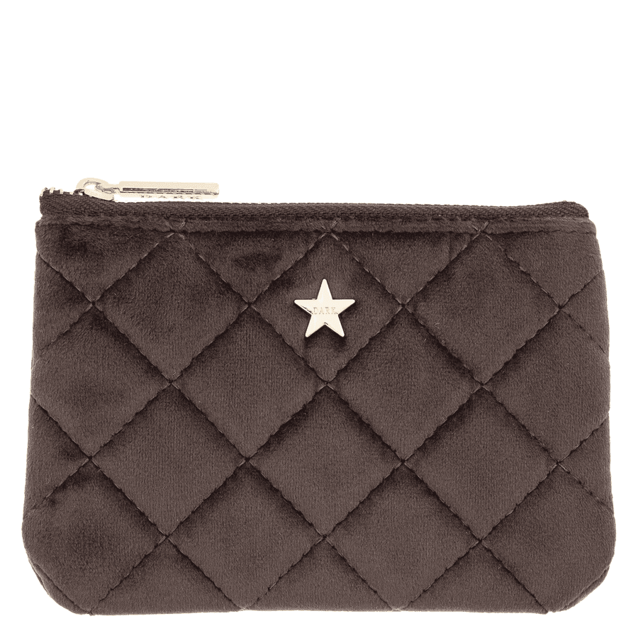 DARK Velvet Quilted Mini Pouch Chocolate Brown