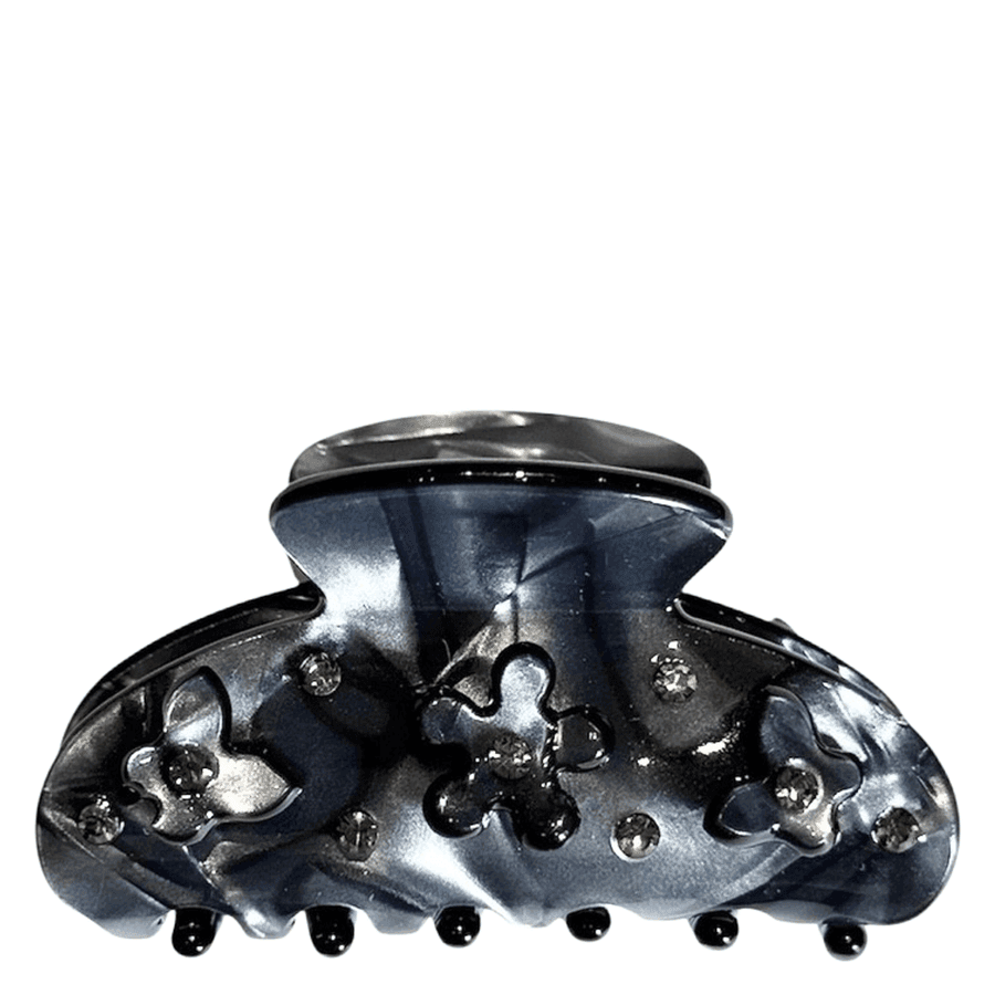 DARK Flower & Butterfly Hair Claw Small Navy Blue