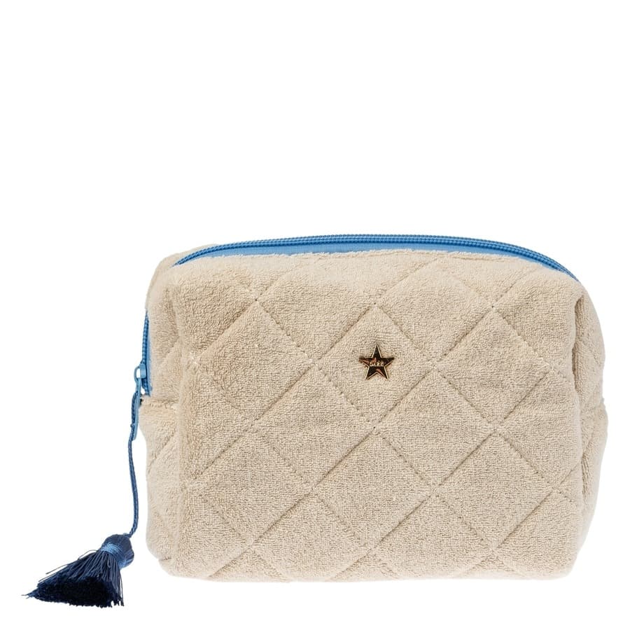 DARK Terry Quilted Make-Up Pouch Small ─ Sand With Ibiza Blue