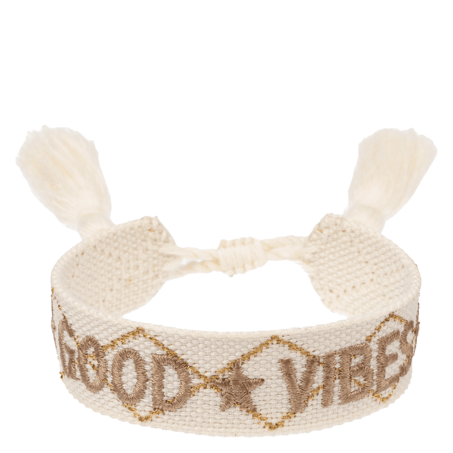 DARK Woven Friendship Bracelet ""Good Vibes"" Vanilla & Sand