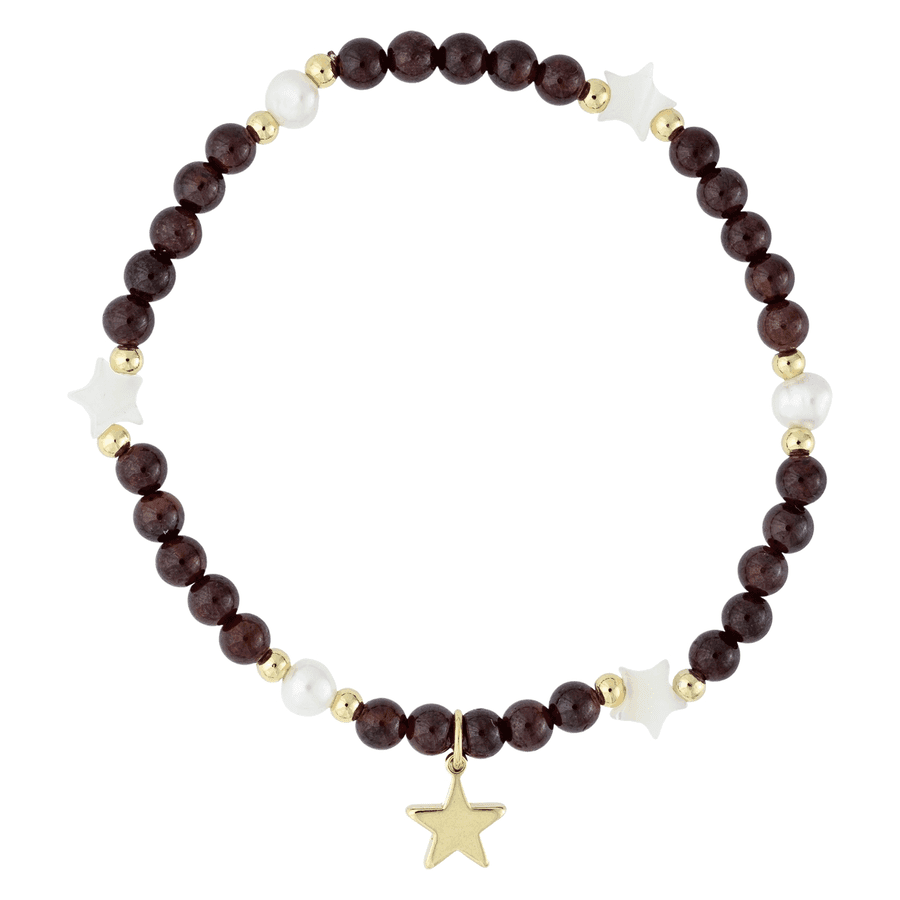 DARK Stone Bead Bracelet With Mop Star & Pearls Maroon