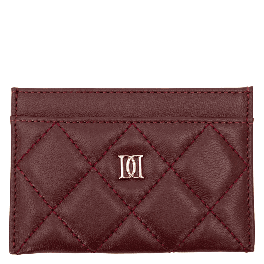 DARK Leather Quilted Card Holder Maroon
