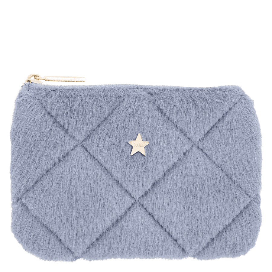 DARK Faux Fur Quilted Mini Pouch Cool Blue