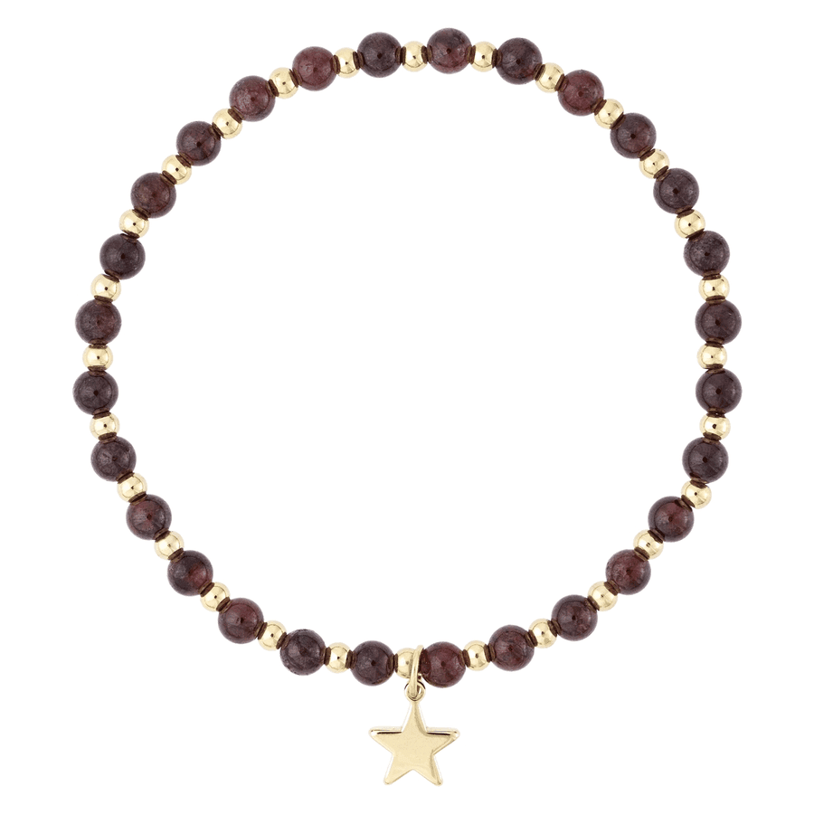 DARK Stone Bead Bracelet With Gold Beads & Maroon 4mm
