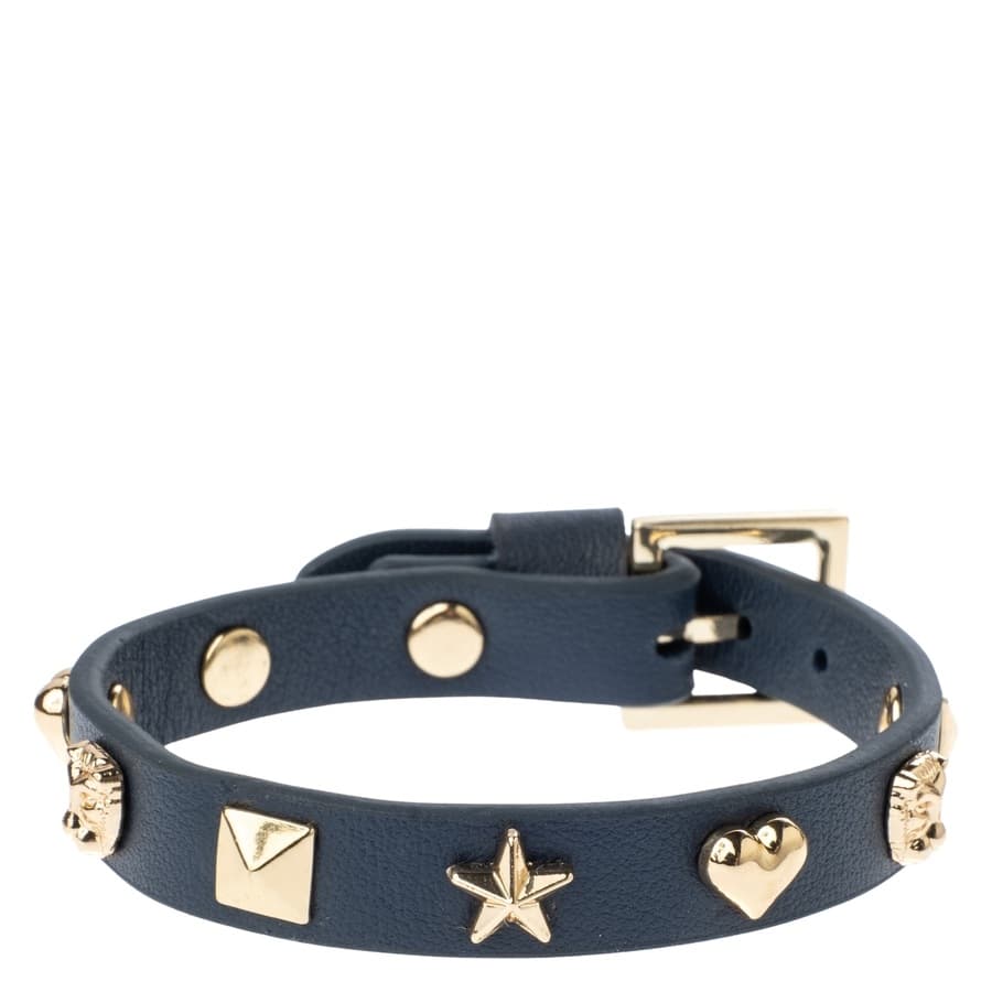DARK Leather Sign Stud Bracelet ─ Navy Blue