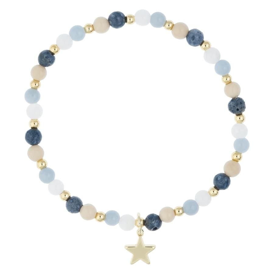 DARK Stone Bead Bracelet 4 mm With Gold Beads ─ Blue & Sand Mix
