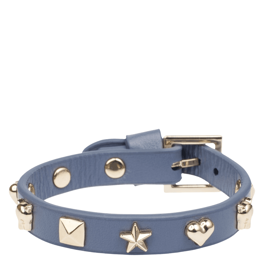 DARK Leather Sign Stud Bracelet Steel Blue