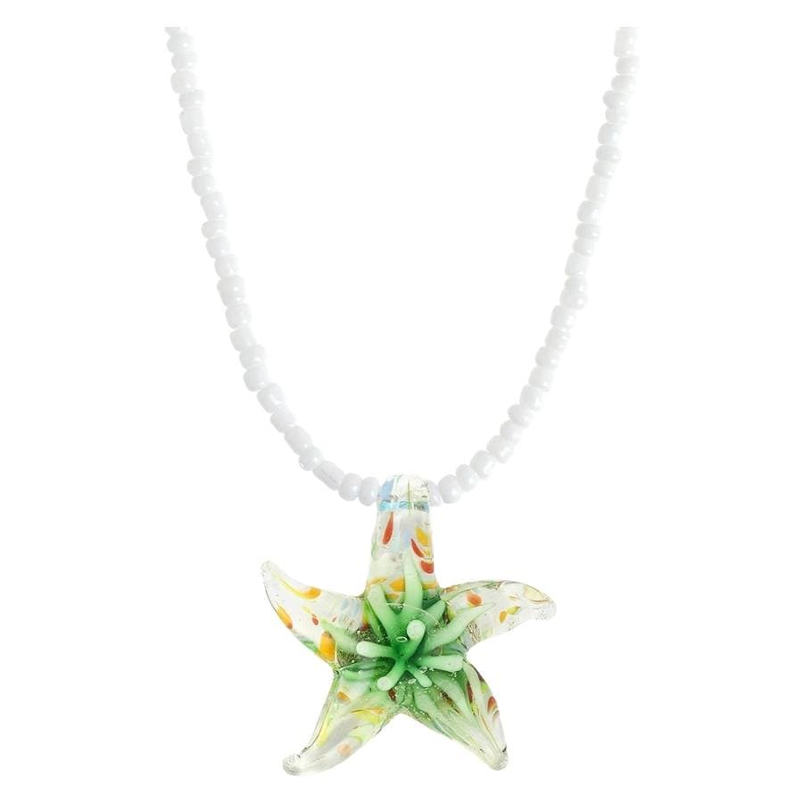Timi Of Sweden Serafina Glass Starfish Necklace Green Glaze