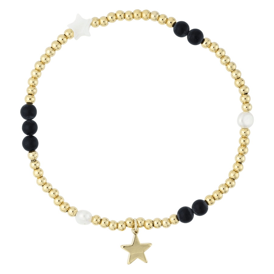 DARK Metal Bead Bracelet with Stone Beads & Pearls Matte Black