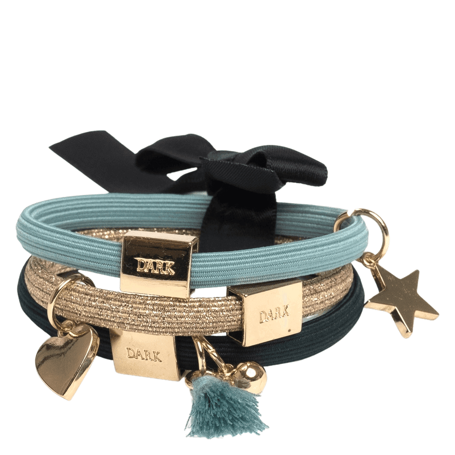 DARK Hair Ties Charm Combo Dark Teals 3pcs