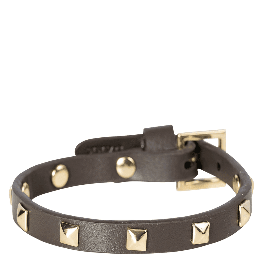 DARK Leather Stud Bracelet Mini Chocolate Brown