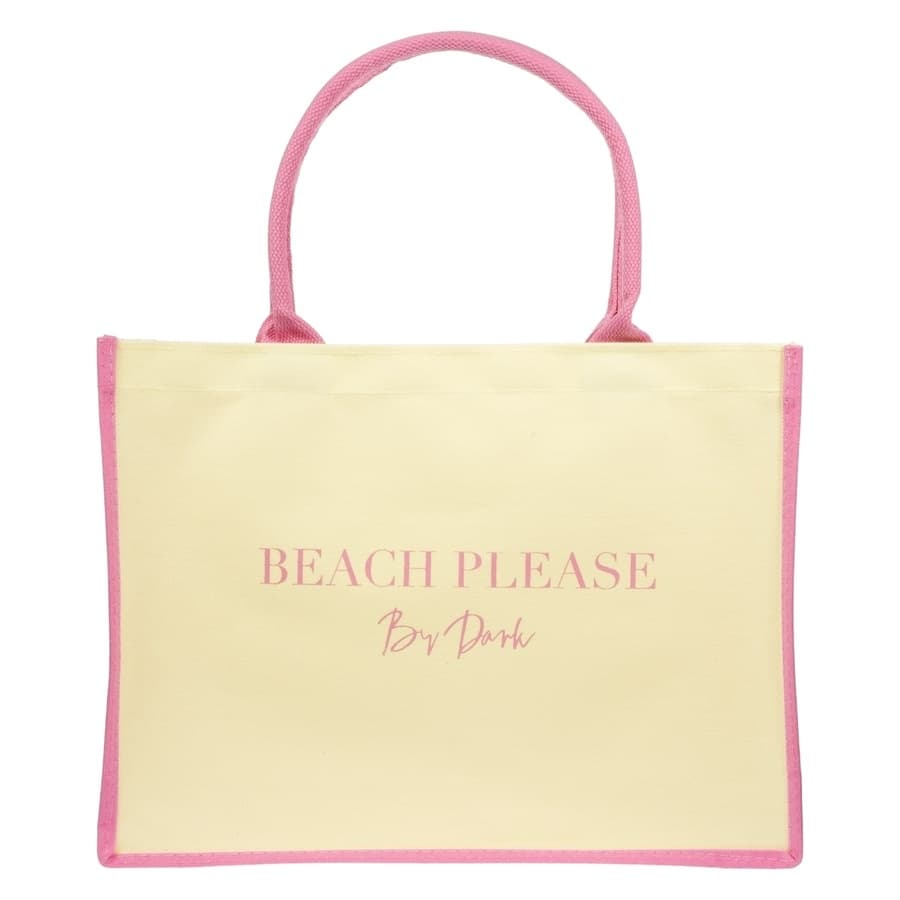 Canvas Tote Medium ""Beach Please"" ─ Pale Yellow With Bubblegum Pi