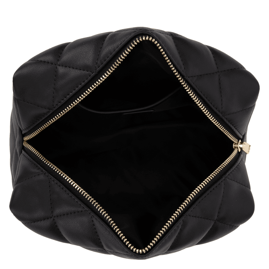 DARK Leather Quilted Make-Up Pouch Large Black