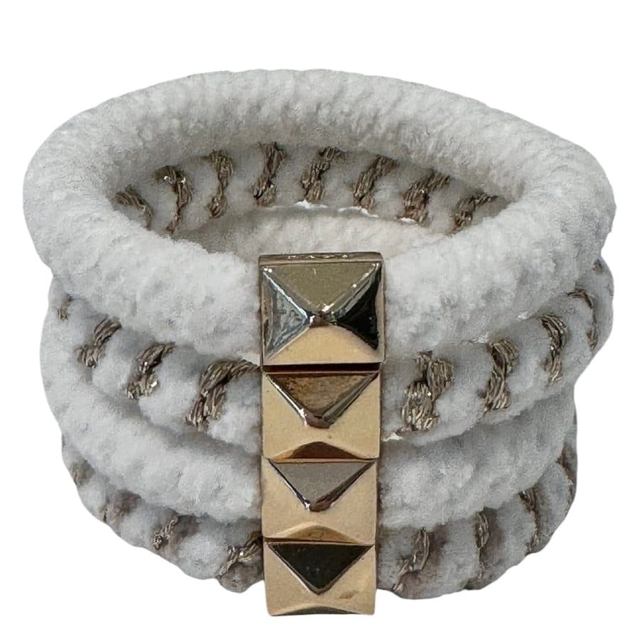 DARK Fluffy Fat Hair Tie With Gold White Mix 4 kpl