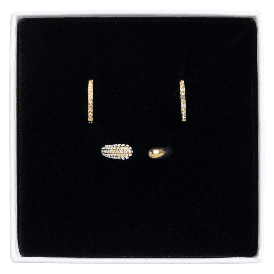 Timi of Sweden Crystal Earrings & Ring Set Stainless Steel Gold