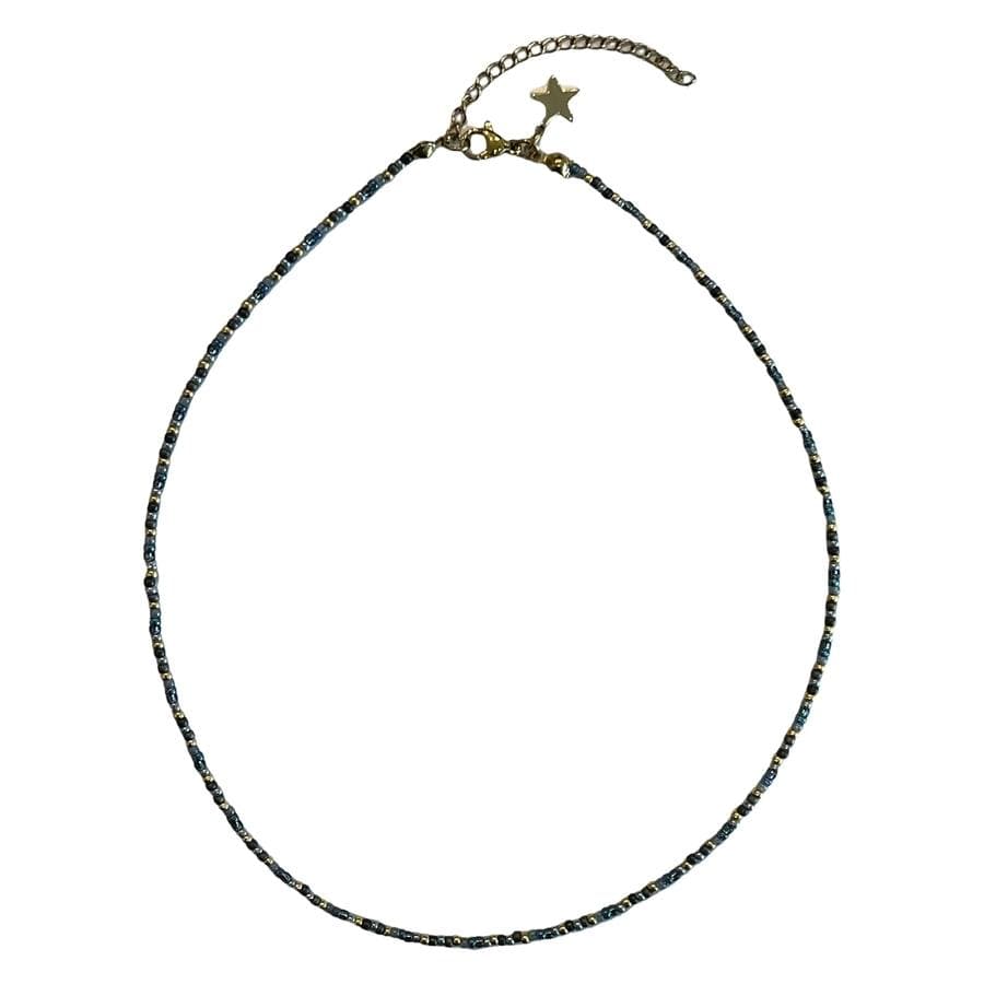 DARK Glass Bead Necklace 2mm Navy Blue Mix