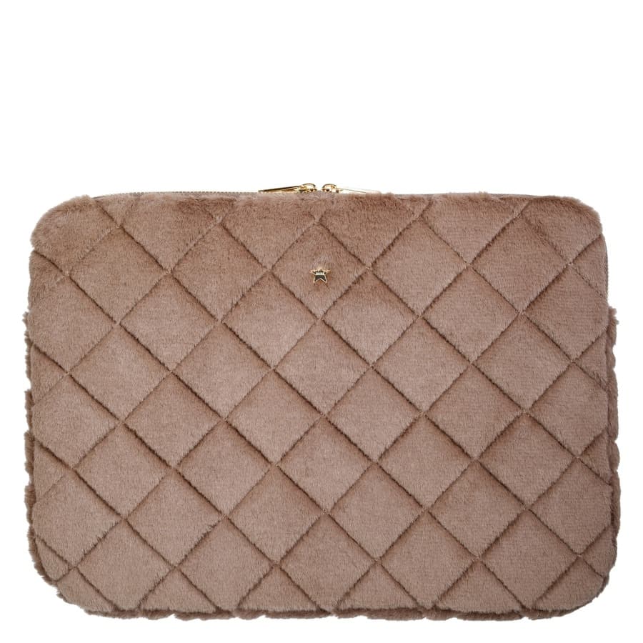 DARK Faux Fur Quilted Mac Cover Warm Taupe