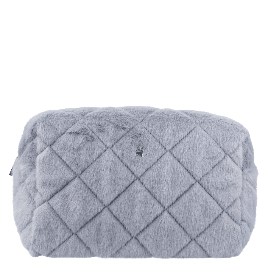 DARK Faux Fur Quilted Make-Up Pouch Large Cool Blue