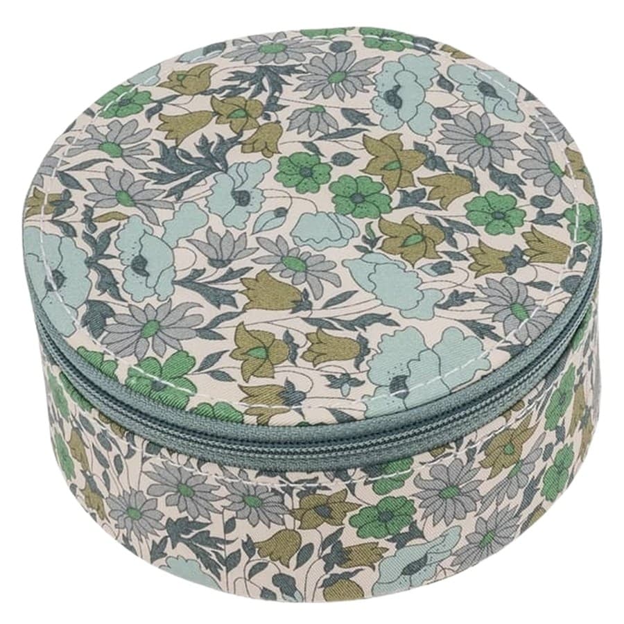 Bon Dep Jewelry Box Round MW Liberty Poppy And Daisy Teal