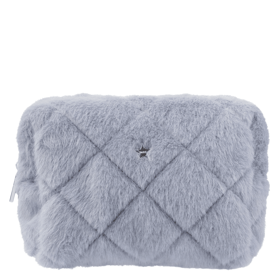 DARK Faux Fur Quilted Make-Up Pouch Small Cool Blue
