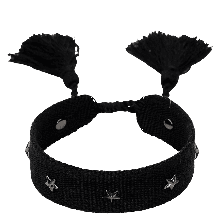 DARK Woven Friendship Bracelet with Star Studs Black