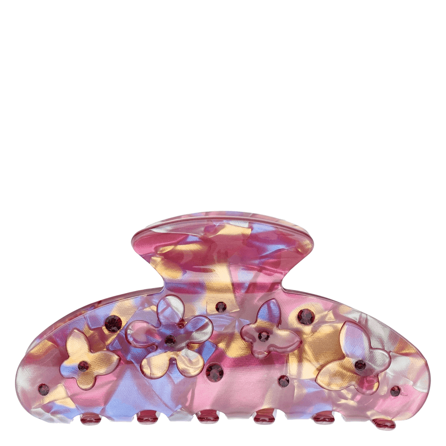 DARK Flower & Butterfly Hair Claw Maroon