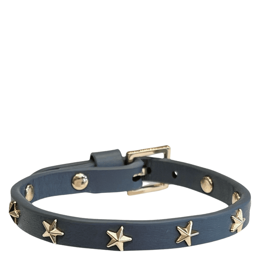 DARK Leather Star Stud Bracelet Mini Steel Blue