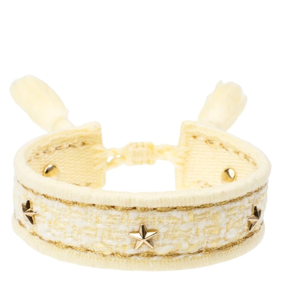 DARK Tweed Friendship Bracelet With Star Studs ─ Pale Yellow