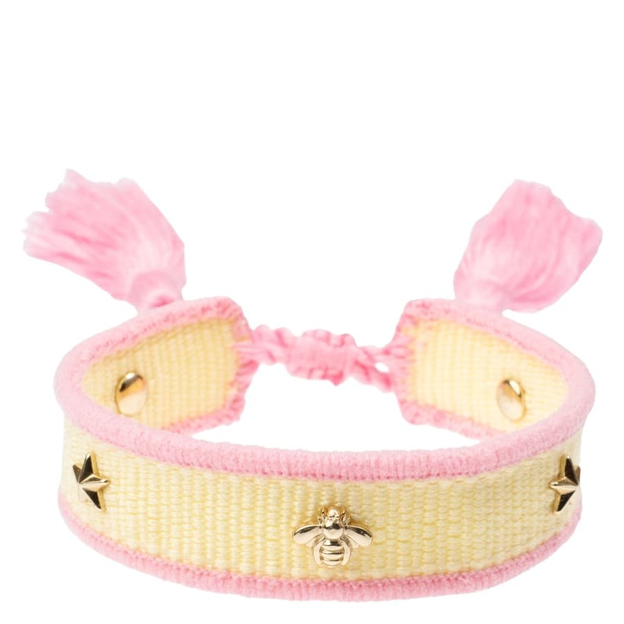 DARK Woven Friendship Bracelet Thin With Sign Studs ─ Pale Yellow