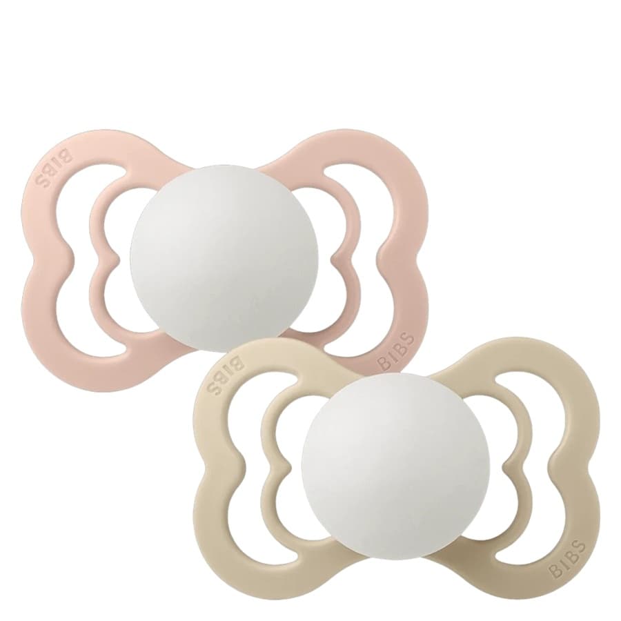 BIBS Pacifier Supreme 2 PACK Silicone Size 1 Blush GLOW/Vanilla G