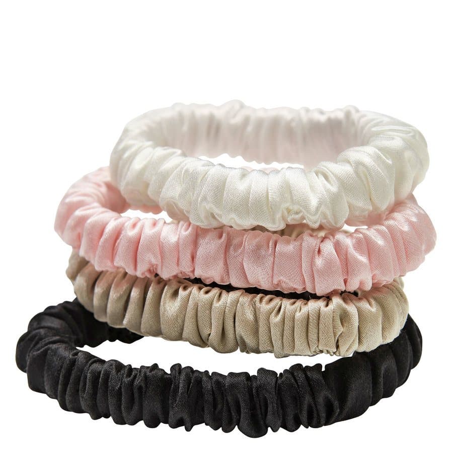 Lenoites Mulberry Silk Skinny Scrunchies, White, Pink, Beige, Bla