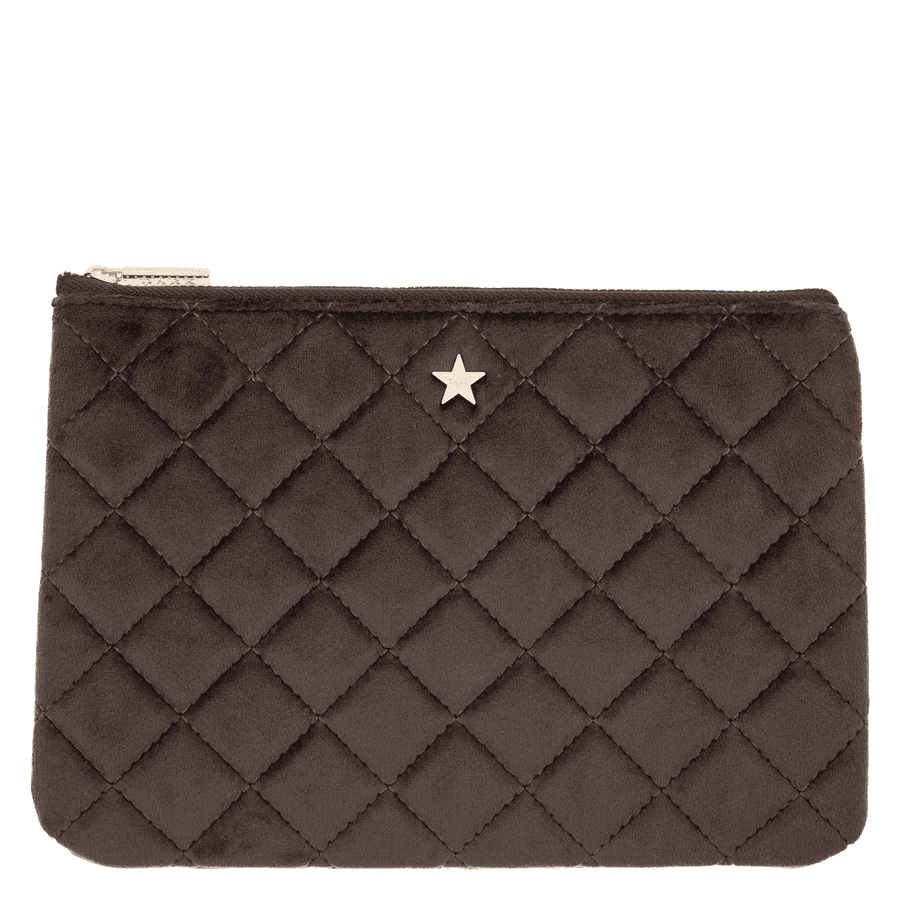 DARK Velvet Quilted Small Pouch Chocolate Brown