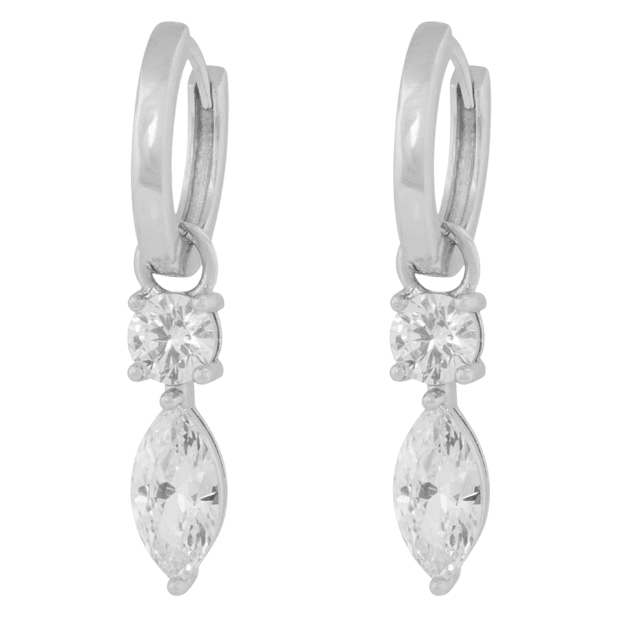 Snö of Sweden Eira Long Navette Ring Ear Silver Clear Onesize