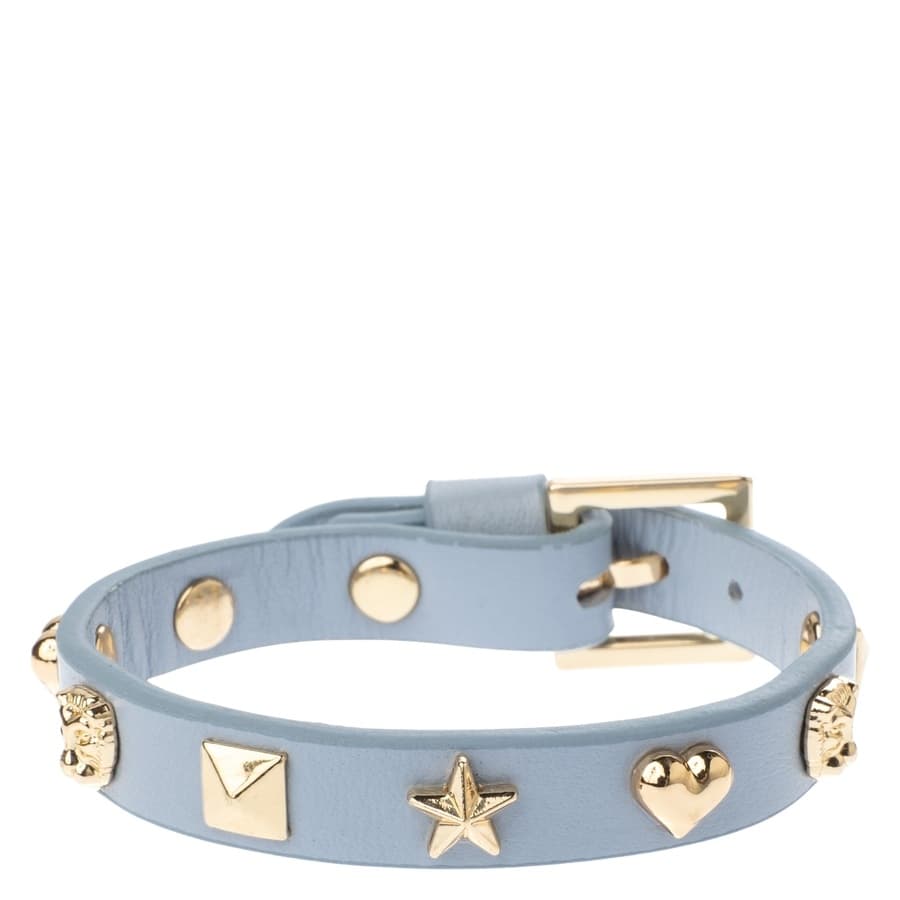 DARK Leather Sign Stud Bracelet ─ Light Blue