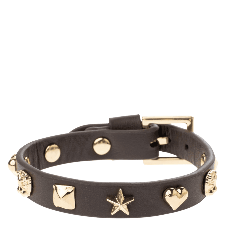 DARK Leather Sign Stud Bracelet Chocolate Brown
