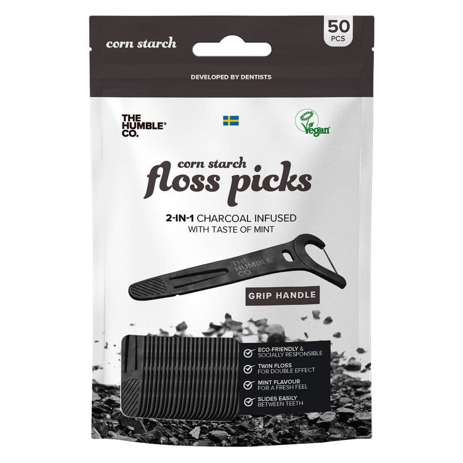 The Humble Co Dental Floss Picks Charcoal Grip Handle 50 kpl