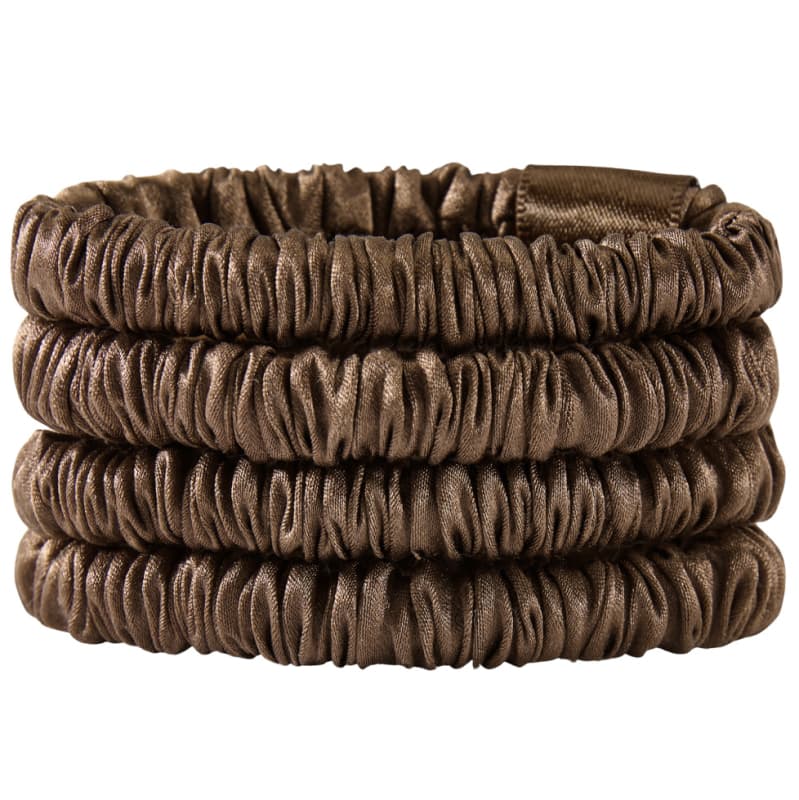 Lenoites Mulberry Silk Skinny Scrunchies Dark Brown