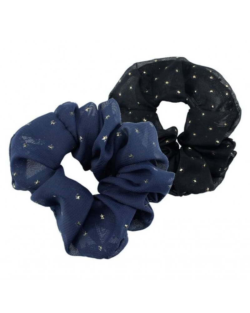 Everneed Scrunchie Sæt - Sort/Navy Med Guld Stjerner (U) 2 stk.