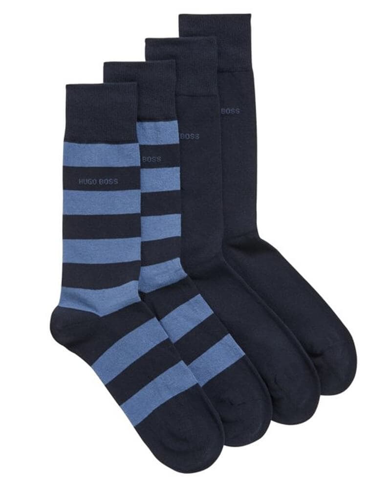 Boss Hugo Boss 2-pack strømper str. 39-42 - Block Stripe blå 2 stk.