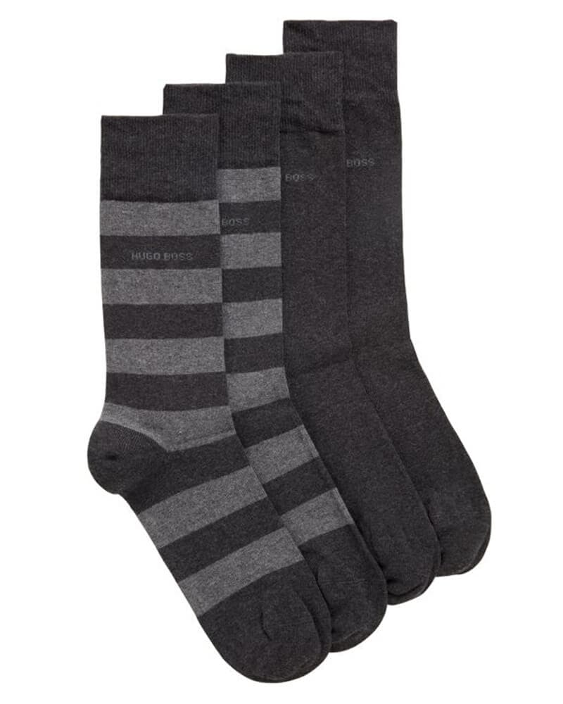 Boss Hugo Boss strømper 2-pack str. 39-42 - Block Stripe grå 2 stk.