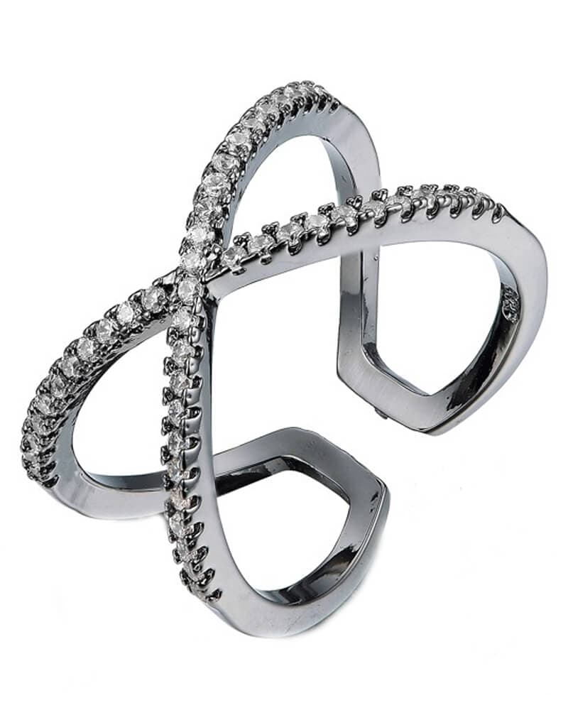 Everneed Scarlett Sort krydsring med klare zirconia sten (U)