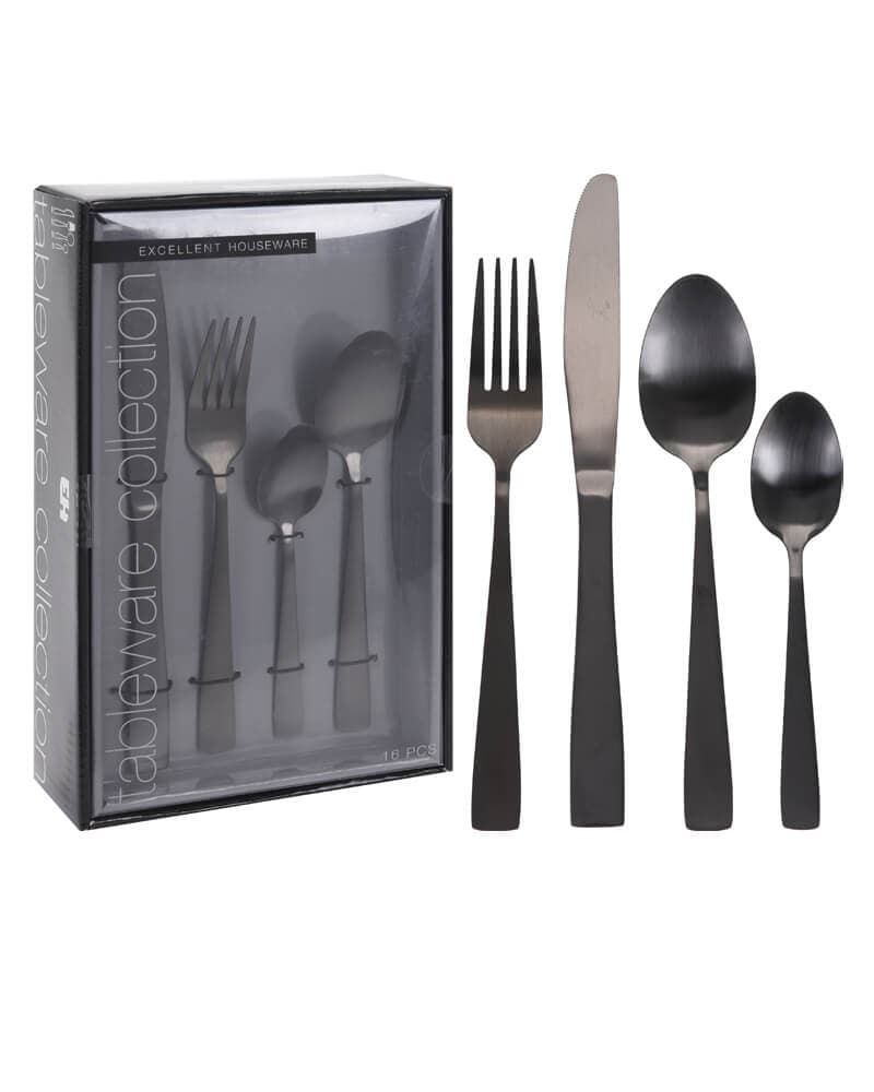 Excellent Houseware Black Cutlery 16 Pcs 16 stk.