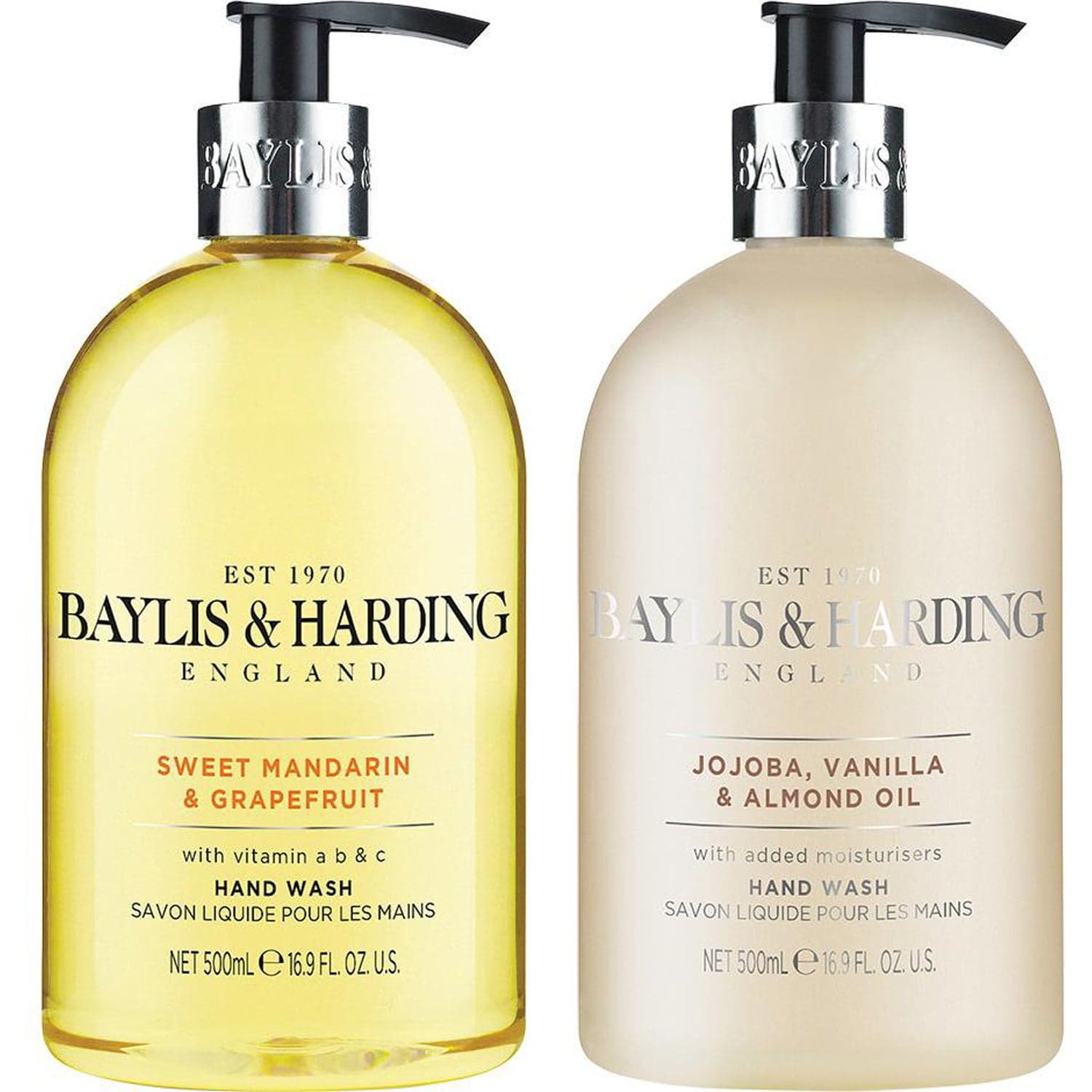 Baylis & Harding Hand Wash Set Sweet Mandarin & Grapefruit and Jojoba, Vanilla & Almond Oil - 1000 ml